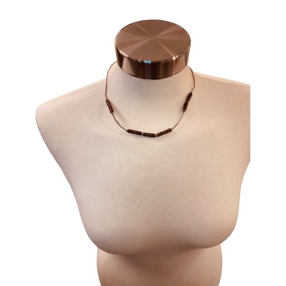 Vintage Silvertone Bead Brown Necklace 18" Barrel Clasp Screw Closure - Picture 13 of 13